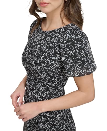 Image of DKNY Women's Short Sleeve Boat Neck Side Ruched Dress