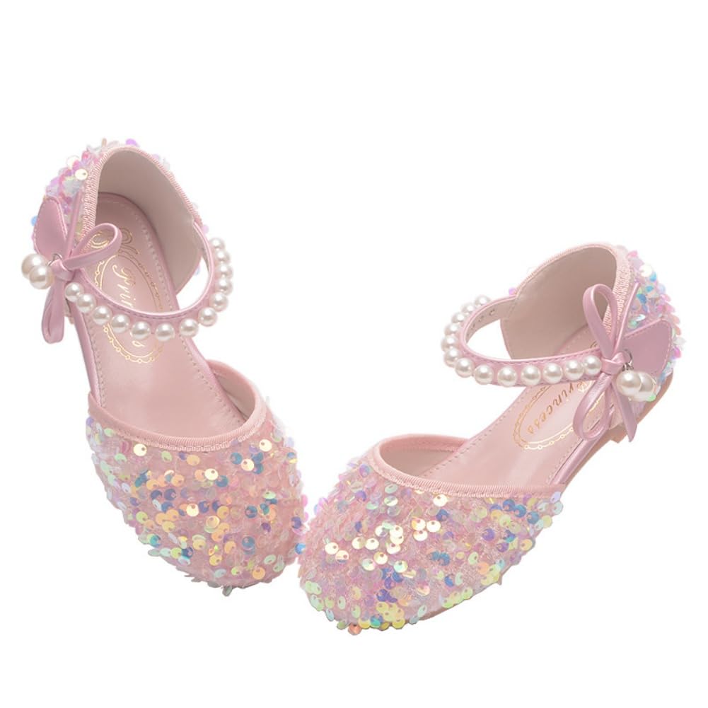 Little Girls Adorable Sparkle Ballerina Ballet Flats Pearl Strap Princess Dance Shoe Toddler Sequin Party Dress Up Mary Jane Shoes