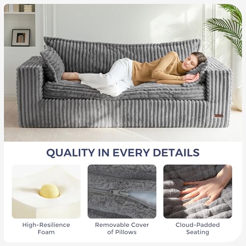 Image of MAXYOYO 76 inch Bean Bag Sofa Couch, Loveseat Boneless Couch in a Box, Upholstered Small Mini Sofa with Deep Seating for Living Room Bedroom Apartment, No Assembly, Dark Grey