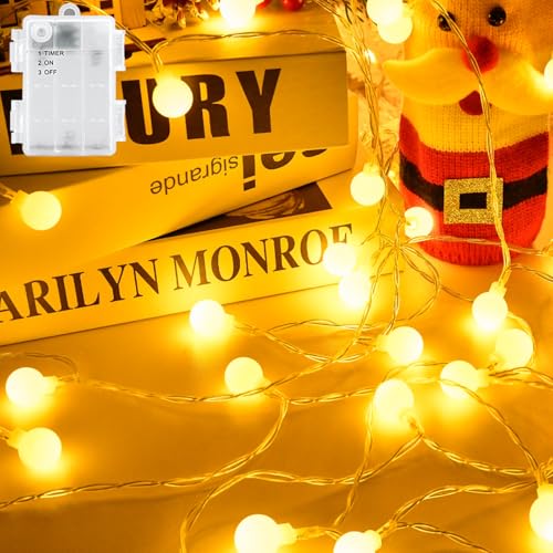 cshare Lichterkette Batterie Globe Außen, 3M 20LED Kugel Lichterkette mit Timer IP65 Wasserdicht für Jar Garten Camping Weihnachten Innen Außen...