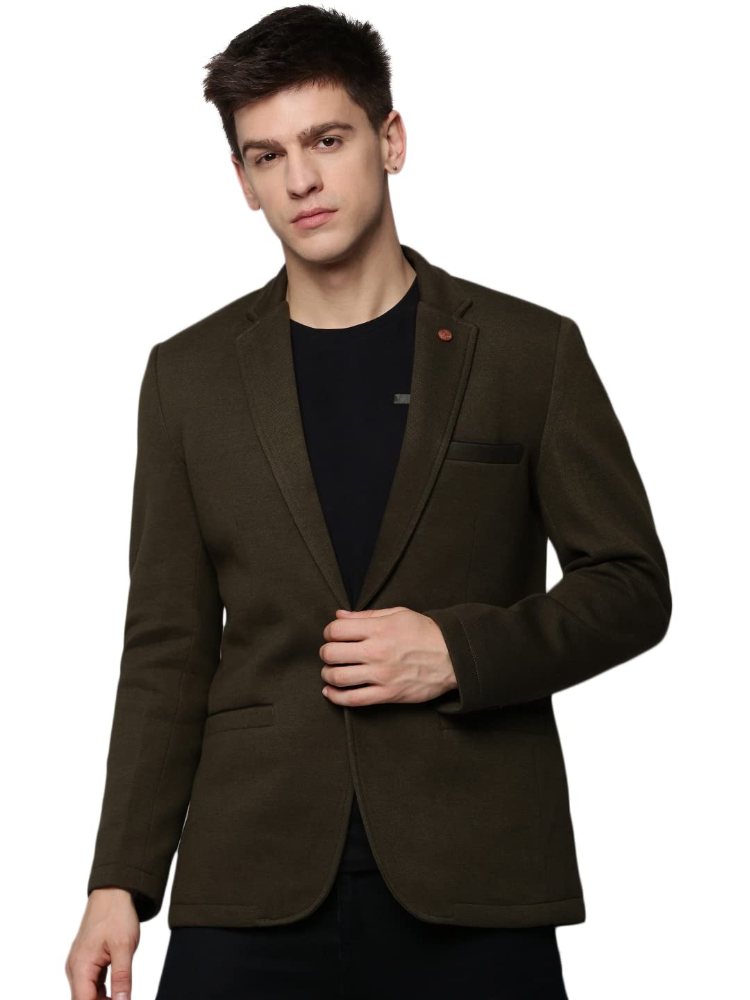 showoffff Men's Notched Lapel Solid Olive Open Front Blazer-LBR-4500_Olive-picture-19
