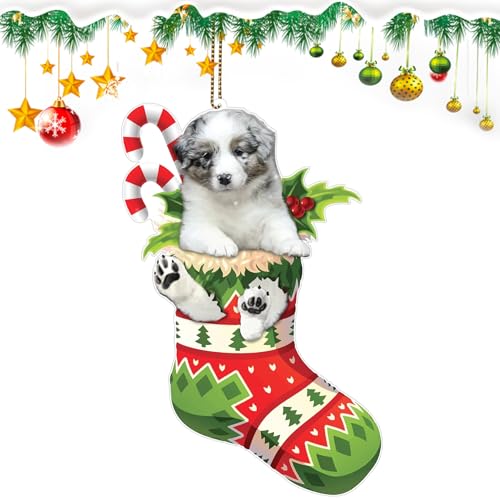 Christmas Ornaments 2025 Australian Shepherd Dog Christmas Ornaments, Dog with Sock Design Dog Tree Hanging Ornaments, Puppy Decor for Pet Lovers New Year's Gift