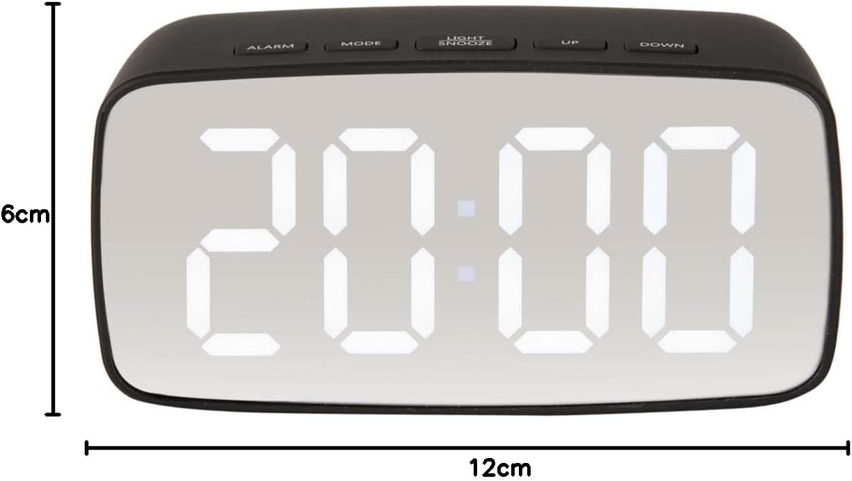 ഫ്രണ്ട് view of the Karlsson alarm clock with dimensions indicated: 6cm height and 12cm width.