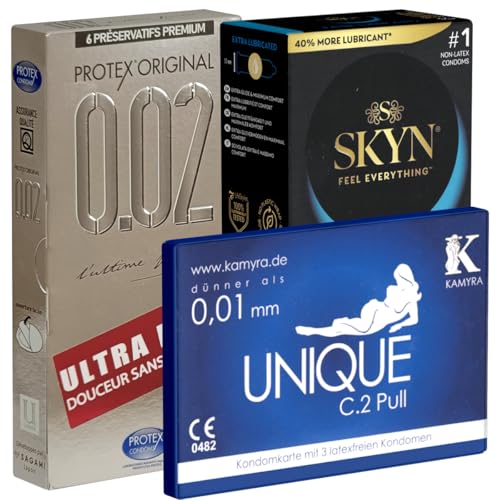 Kondomotheke® Latexvrije Condooms Mix 3D, 3 soorten latexvrije condooms - aanbevolen voor mensen met allergieën voor latex - ultradun, hypoallergeen, geurloos en smaakloos