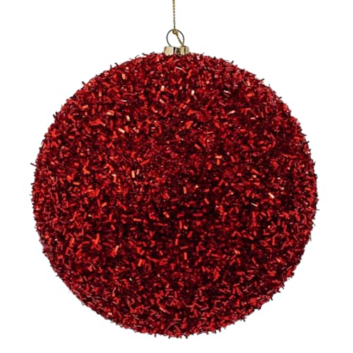 Palla di Natale Gigante Ø 12 cm in Plastica TINSEL LUCIDA Glitter ROSSO Infrangibile Resistente Ai Raggi UV in Foil per Esterno Decorazioni Negozio, Vetrina, Luminarie Esterna (20 cm)