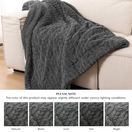 PHF Fluffy Sherpa Blanket King Size for Winter, Warm and Soft, 510GSM 3D Jacquard Thick Shaggy Fleece Plush Blanket for Sofa Bed, Dark Grey, 108"x90" by PHF - Image 5