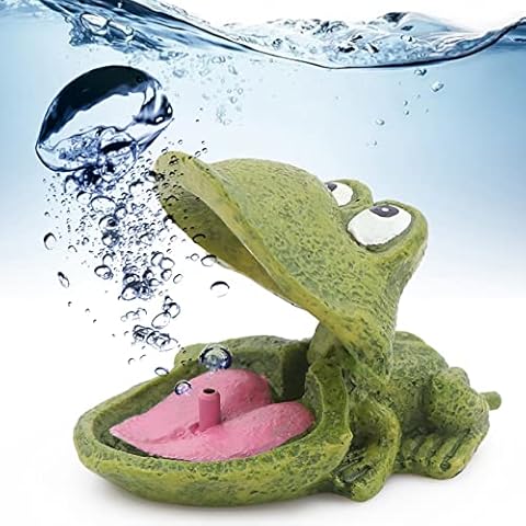 HRRIVE Aquarium Landscape Tree Frog Open Mouth Type with Air Stone Bubble Rock Decoration for Betta Goldfish Hide Fish Tank Ornament Cover