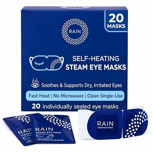 Rain - Heated Eye Mask for Dry Eyes Self Heating Steam Eye Masks Disposable Warm Compress for Eyes Stye Treatment Moist Heat Unscented No Microwave Travel Ready (20 Masks)