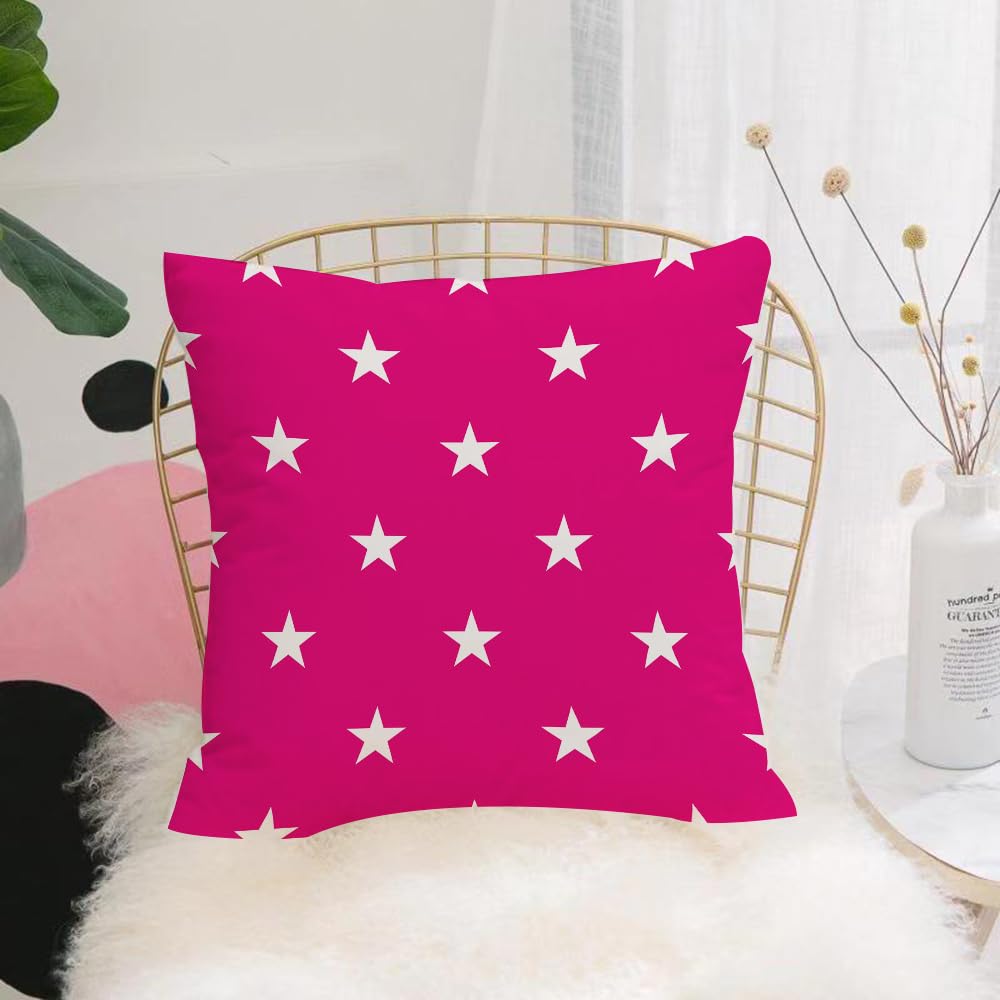 HYMSXW Cushion Cover,Throw Pillow Case Home Decorative for Living Room Bedroom Sofa Chair 20X20 Inch,Hot pink, symmetrical pattern with white stars. Girlish pattern. Beautiful retr,Pillowcase 50X50cm