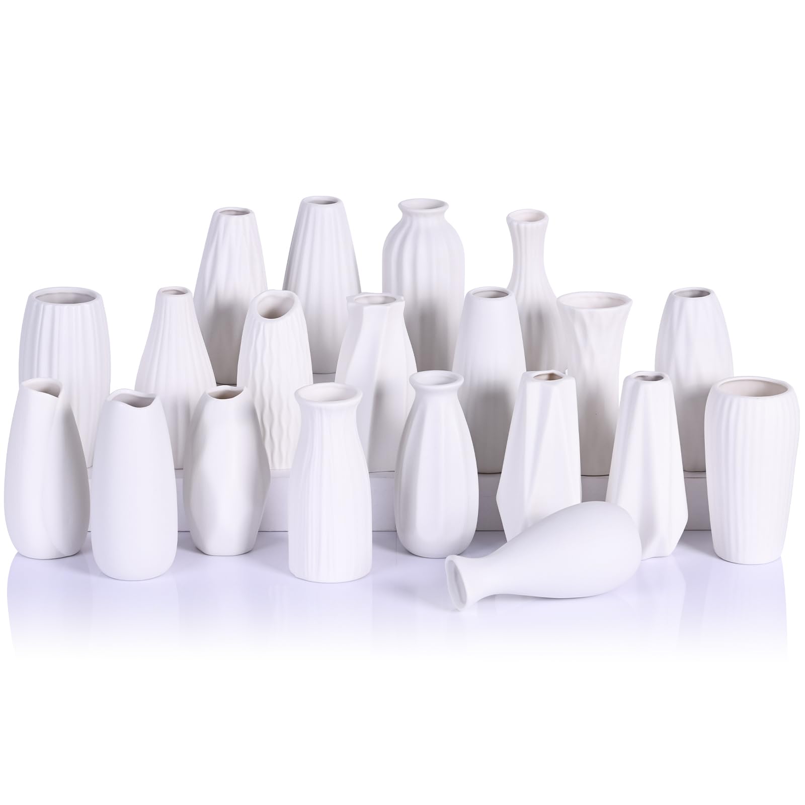 LCCCK Set di 20 piccoli vasi bianchi per centrotavola da tavola, vasi in ceramica bianca verniciabile, mini vaso singolo per fiori, per matrimoni, decorazione per erba della pampa, vasi giapponesi in
