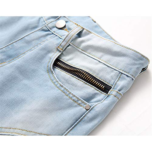 Men's Slim Fit Jeans Stretchy Ripped Skinny Biker Jeans Stretch Moto Pants with Holes Ankle Zipper Denim Pencil Pant3