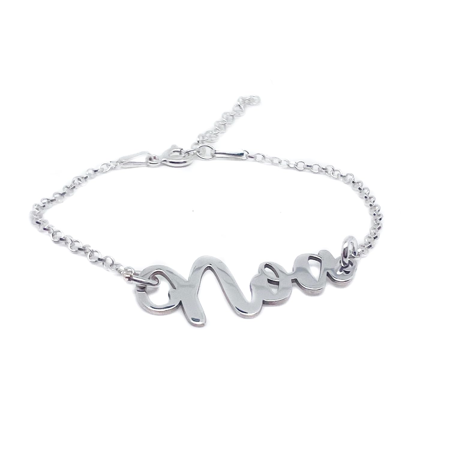 Pulsera Personalizada con nombre – Plata de Ley 925/1000 – Hecho a Mano en Málaga – Colgante Exclusivo, Regalo Día de la Madre y Navidad Modelo Noa