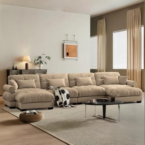 Image of SoarFlash 166 inch Sectional Sofa Couch, U Shaped Modern Modular Sofa with Solid Wood Legs, Couches Sofas for Living Room Apartment, Comfortable Couches, Brown