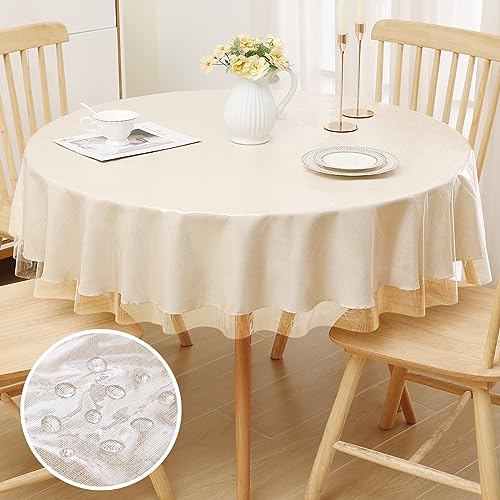 Image of Smiry Round Table Cloth 60 Inch, Waterproof Wipeable Vinyl Tablecloths Protector, Oil Spill Proof Plastic Table Cover for Dining, Picnic, Camping, Outdoor, Clear