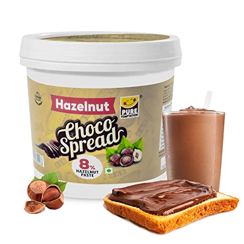 Image of Pure Temptation Chocolate Spread with Cocoa | Hazelnut Chocolate Cream for Bread, Smoothies, Fudge, Cakes, Choco Shakes, Sandwiches, Roti, Fruits & Perfect for Breakfast | 100% Vegetarian, Protein-Rich | Pack of 1 - 1 Kg