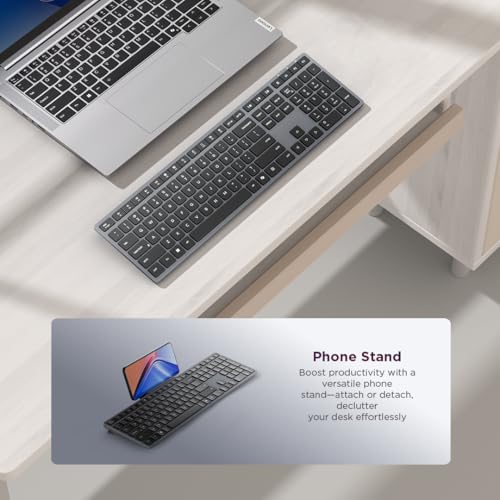 Image of Lenovo 700 Modern Wireless Keyboard, 2.4 GHz Dongle & Dual Bluetooth Connection, AES-128 Encryption, 36 Month Battery Life, Luna Grey