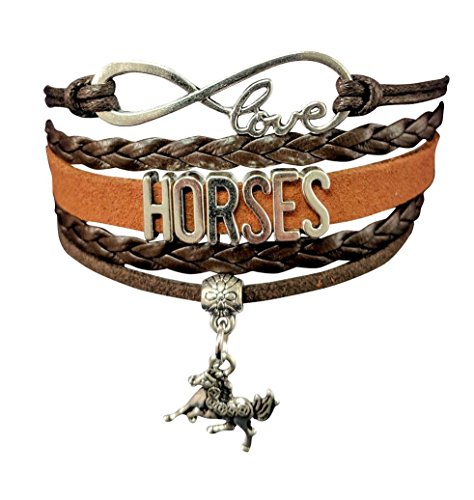 Perfect Seeking Love Horses Bracelet- Equestrianism Horseback Rider Riding Racing Hobby (Brown)