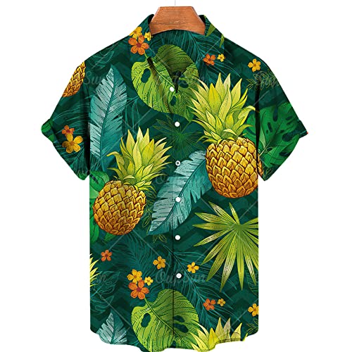 Camisas Hombres Verano, Camisa Hawaiana De Verano para Hombre, Piña Tropical, Hoja De Plátano, Fruta, Manga Corta, Camisa De Playa, Botón, Informal, De Secado Rápido, Camiseta De Fiesta, Camiset