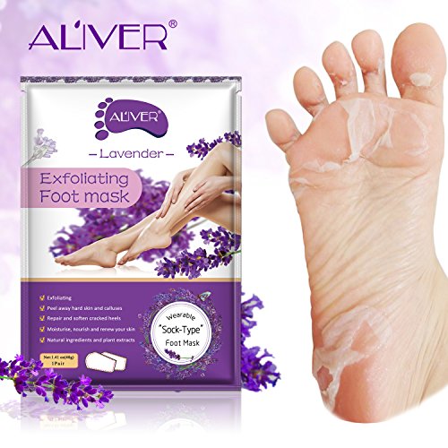 Exfoliante Pies, Peeling Pies, Foot Mask, LeSB Mascarilla de Pie Quita Cutículas Callos y Piel Muerta, Calcetín Exfoliante de Pies Suaves 2 pares (Lavanda)