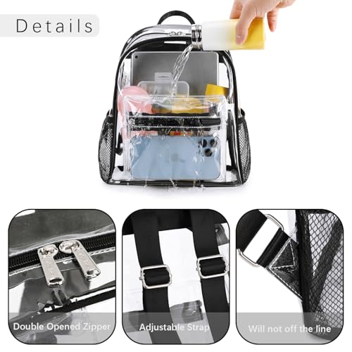 abshoo Clear Mini backpack Stadium Approved 12x12x6 Clear Bag Transparent Small Backpacks (Black)4