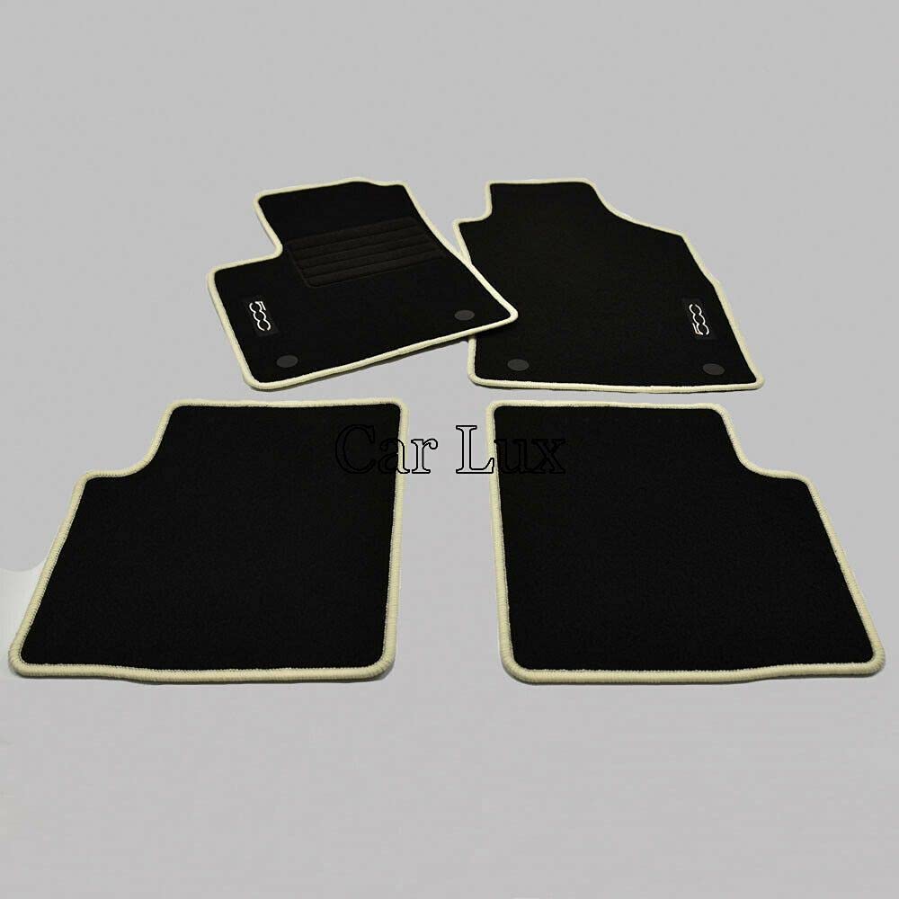 Car Lux AR70662 - Alfombras Coche a Medida Alfombrillas para 500C Cabrio Desde 2013- Edition Velour Ribete Color Beige Crema