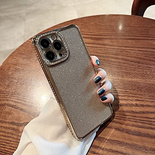Minscose Clear Glitter Case For Iphone 12 Pro Max Case,Luxury Cute Flexible Sparkly Rhinestone Case With Bling Crystal Shockproof Camera Lens Protector Design For Women Girls-Gold #TOP2