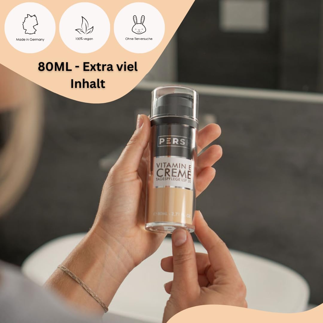 PERSH Vitamin E Tagescreme LSF 30 80ml - Anti-Aging Schutz vor UVA/UVB/IR-A/Blaulicht-Strahlen | Vegane & hautgesunde Formel | Make-up Grundlage | Clean Beauty