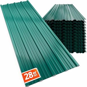 GARDEBRUK® 28x Trapezblech 110x46cm = 14m² Verzinkt Rostresistent Wetterfest Profilblech Dachblech Wellblech Dachplatten Gerätehaus Carport Grün