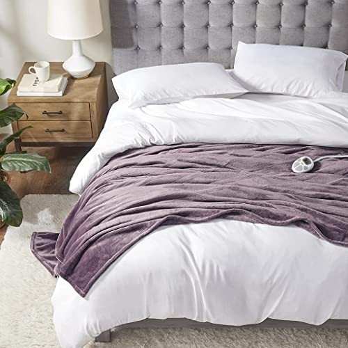 Serta Luxuriously Soft Plush Electric Blanket Fast Heating Cozy Cover Safety Auto Shut Off Timer Low EMF Multi Heat Setting ETL Certified Machine Washable Lavender Full (84 in x 77 in)