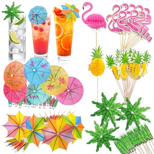CllyCnny Cocktail Drink Umbrellas - 100PCS Cocktail Picks Paper Mini Umbrella Toothpicks Decor Sticks for Drinks Tropical Hawaiian Cupcake Toppers Luau Parasols Tiki Party Decorations