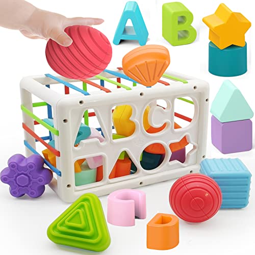 DQMOON Baby Shape Sorter Toys for Babies, 15 in 1 Baby Toys for 18 Months Boys Girls, 1st Birthday Gifts for Baby, Baby…