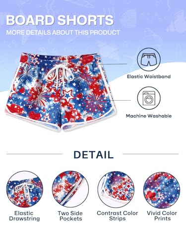 Image of BesserBay Girls 4th of July Elastic Waist Beach Swim Shorts American Flag Trunks with Pockets 5-14 Years