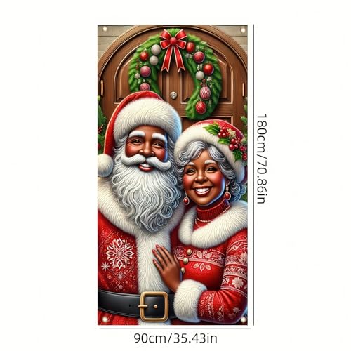 Image of BlissYard Christmas Door Cover Santa Couple 35 x 71 Inch
