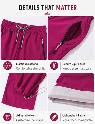 Image of FEOYA Waterproof Pants Women Light Rain Pants Parachute Drawstring Cuffs | Elastic Drawstring Waist,Zipper Large Pockets,Quick-Dry Water-Repellent Baggy Cargo Pants,Camping Hiking Pants Travel Casual