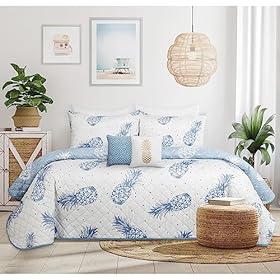 Quilts for King Bed Blue Pineapples Bedspreads Soft Bed Summer Quilt Lightweight Microfiber Bedspread-Modern Style Pattern Coverlet for All Season - 3 Piece (1 Quilt, 2 Pillow Shams) 51gu907EofL. SS280
