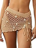 Women's Pure hand Crochet Hollow Out Shell Khaki Swimwear Swimsuit Cover Up Beach Skirt.(SJJ71) (Khaki)
