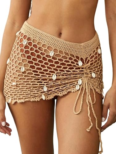 Women's Pure hand Crochet Hollow Out Shell Khaki...