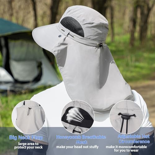Image of ALANDUO Wide Brim XXL Sun Hats for Men Big Head, UPF 50+ Fishing Sun Hat with Neck Face Flap, Safari Boonie Hat for Men Women