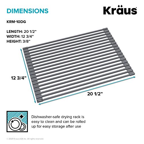 Image of Kraus KRM-10DG Kore Multipurpose Over-Sink Roll-Up Dish Drying Rack, Dark Gray
