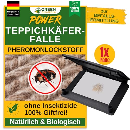 Preisvergleich Produktbild GREEN GUARDIA Teppichkäfer Falle mit Pheromon-Lockstoff - 1x Falle - umweltfreundlich Silberfische bekämpfen, Chemiefreie Pheromonfalle mit austauschbaren Klebeflächen, giftfrei und geruchsneutral