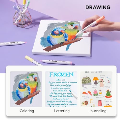 Image of Arrtx 60 Colors Paint Markers Pens, Acrylic Paint Pens for Artists Adults Coloring Drawing Cartoon Anime Comic - Brush Tip for Rock Painting, Wood, Canvas, DIY Crafts Making Art Supplies-60B