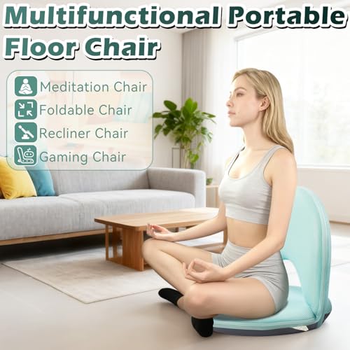 Image of Floor Chair Floor Cushion Folding Padded Gaming Chair Adjustable 5-Position Floor Seat with Back Support for Kids Adult Great for Gaming Reading Meditating