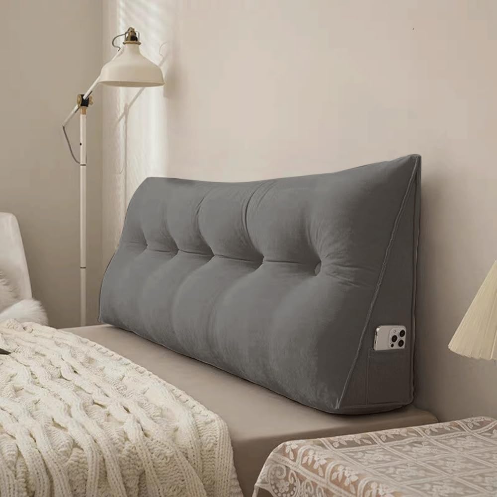 OHMG 160 cm XL Cuscino da lettura per letto, cuscino schienale divano, cuscino compensato triangolare, cuscino lombare in angolo, supporto di posizionamento, morbido e confortevole, cuscino per
