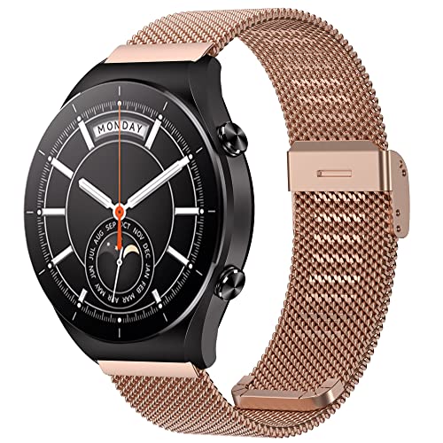 Hiseus Correa de Reloj Compatible con Xiaomi Watch S1, 22mm Correa de Repuesto de Metal de Acero Inoxidable de para Xiaomi Watch S1 / S1 Active/Mi Watch (oro rosa)