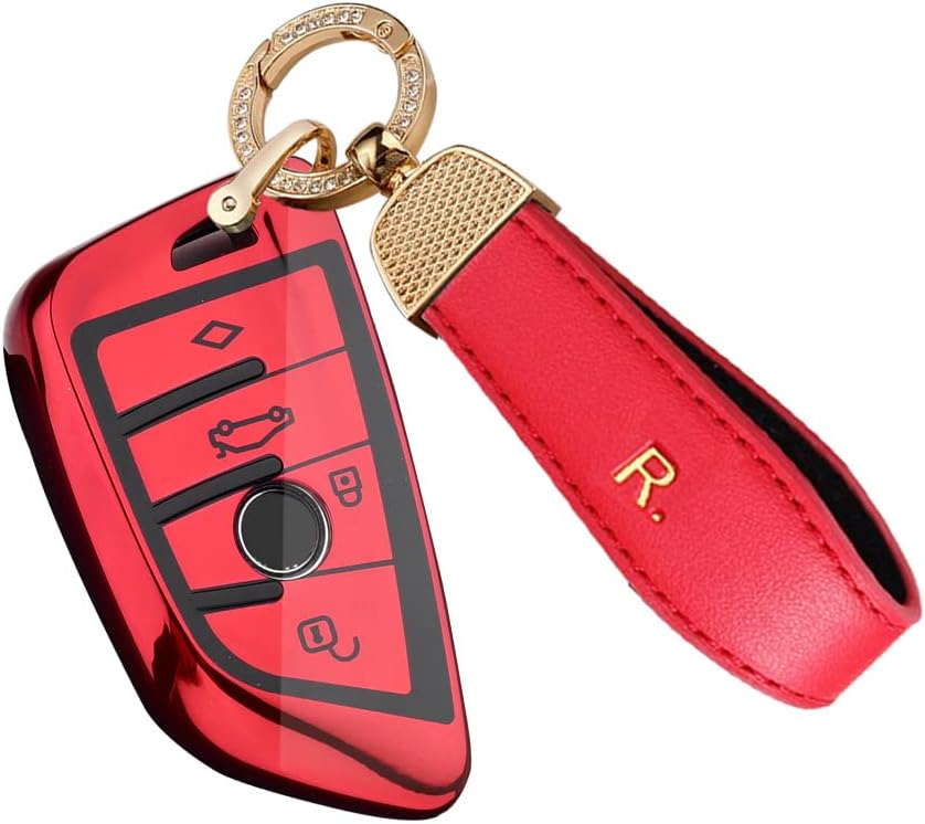 SANRILY Plating Key Fob Cover for BMW Series 3 5 6 7 2020 2021 X1 X3 X4 M5 Accessories Keyless Smart Key Case Shell with Keychain Blue