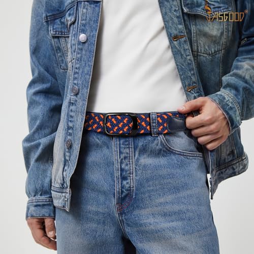 Image of JASGOOD Stretch Belt for Men, Men Women Elastic Woven Braided Belt 1 3 /8 Casual Belt Golf Belt for Jeans Pants