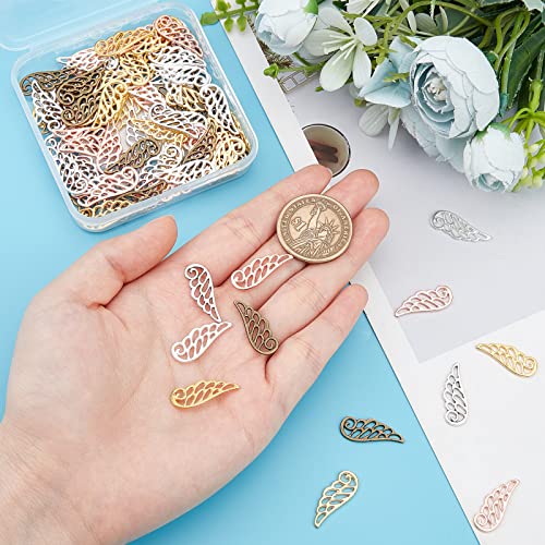 SUPERFINDINGS 100Pcs 5 Colors Tibetan Style Alloy Wings Charms Angel Wings Jewelry Charms Feather Dangle Pendants for DIY Necklace Bracelet Jewelry Making - Image 3