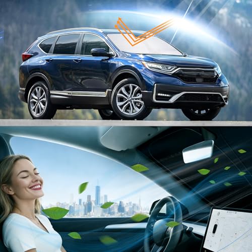 Image of Windshield Sun Shade for 2017-2022 Honda CRV CR-V | Foldable, Full covered for windshield, Block UV Rays, Heat Reduction, Easy to install, Keeps Car Cooler