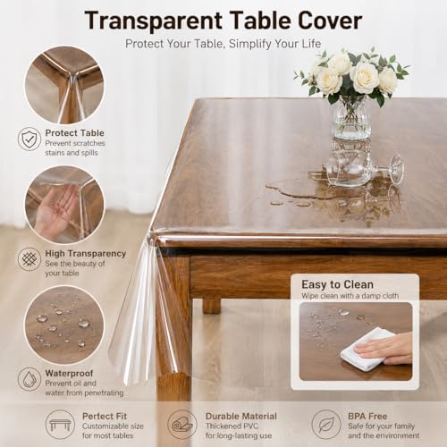 Image of CASA-NEST 40x60 Inch Transparent PVC Table Cover Without Lace | Waterproof Dining Table Protector | Clear Plastic Table Cover | Easy to Clean, Heat & Scratch Resistant