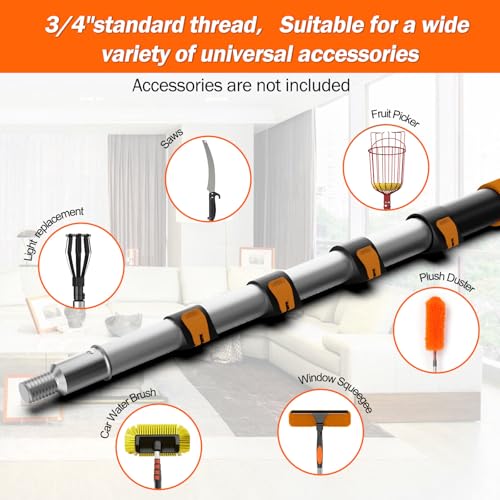 26FT Reach Telescopic Extension Pole, 5-20FT Paint Roller Extension Pole with Flip-Lock Design, Aluminum Alloy Threaded Head for Painting Cleaning Dusting & Window Washing Tools by Veebuyla - Image 3
